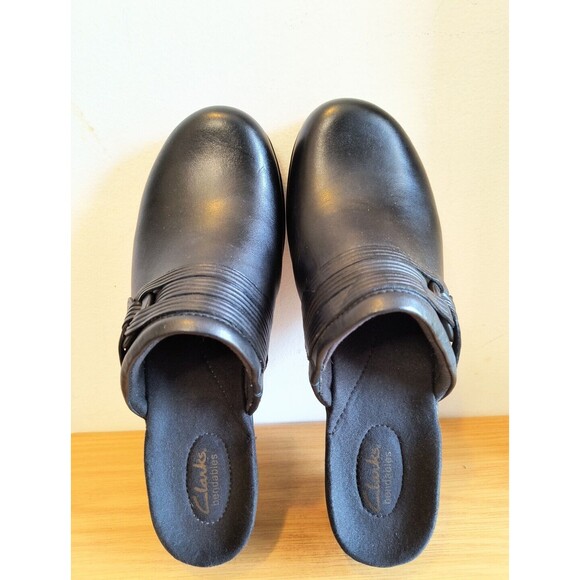 Clarks Bendables 67378 Women Black Leather Mule Clog Shoe Size 10M Pre Owned - Picture 5 of 10
